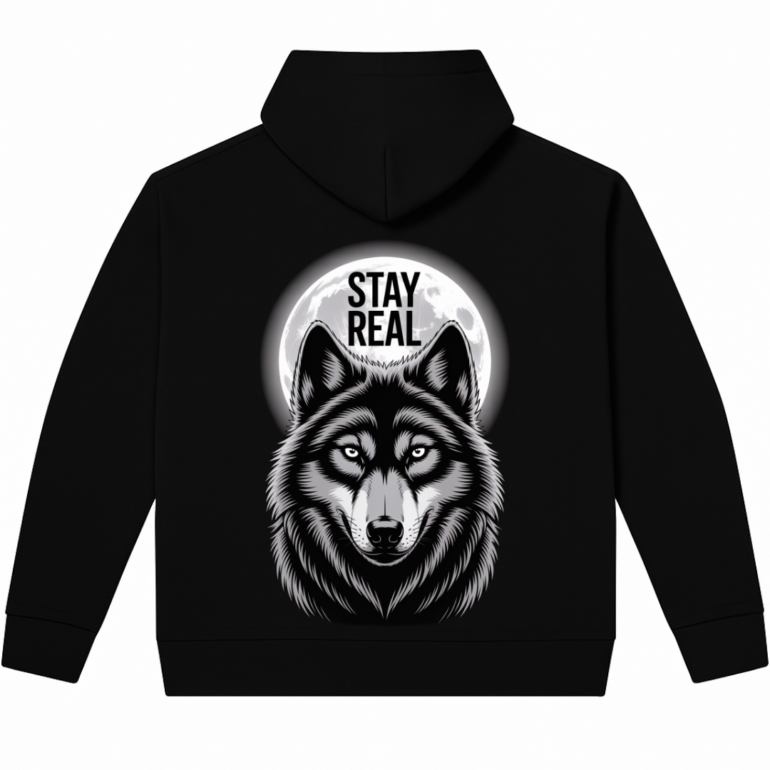 تصميم جريء بلمسة قوة Stay Real – هودي